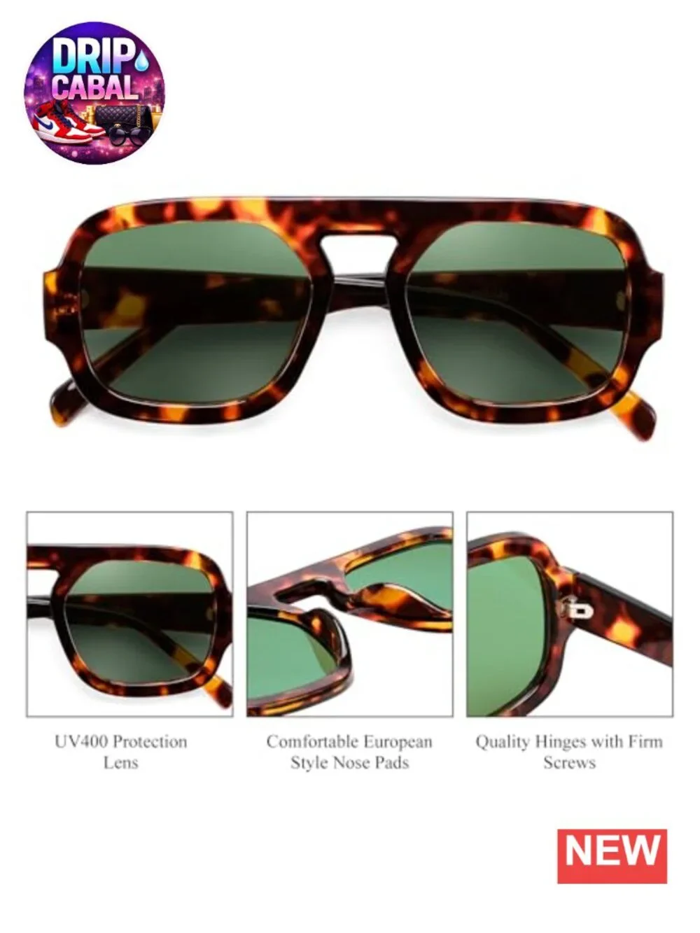 Retro Square Aviator Sunglasses Plastic Frame UV Protection Unisex
